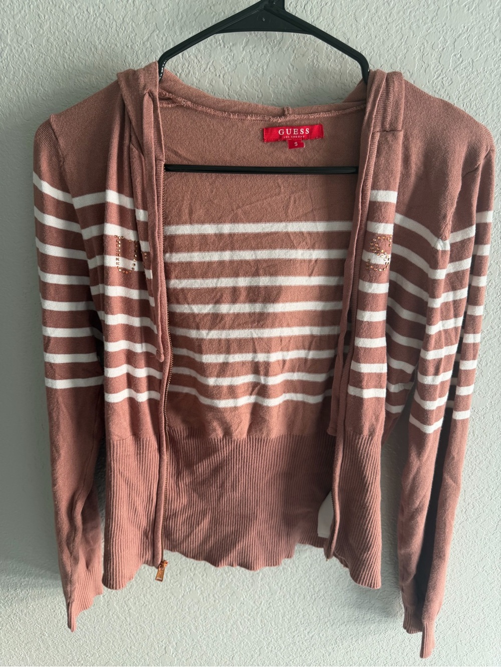GUESS Mauve-Brown Striped Zip Hoodie Cardigan